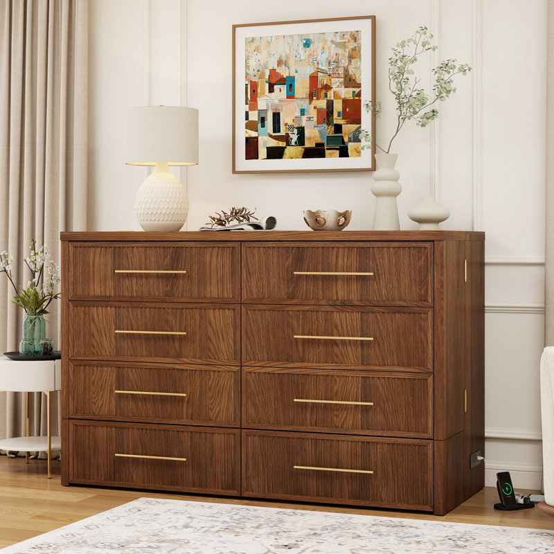Modern Queen Murphy Bed with Storage Drawers & Charger, Solid Wood, Includes Mattress, Easy 60-Min Assembly