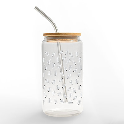 Black and White Tree Pattern Glass Can Cup