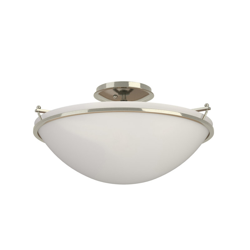 Simple Lines Bowl Semi Flush Mount, Sterling, Opal, 7.1" H x 14.5" W x 14.5" D