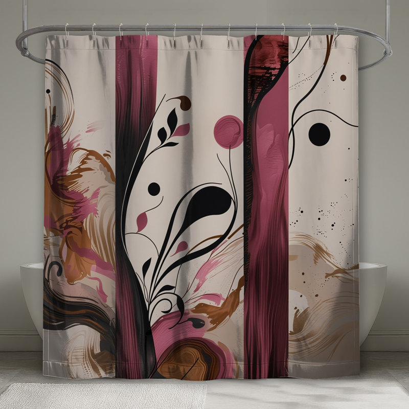 Rideaux de douche abstraits à rayures florales très longues, L 70 po x H 93 po