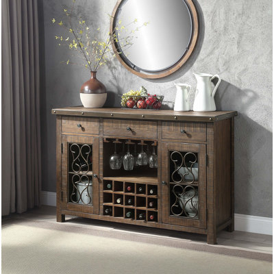 Weathered Cherry Finish Server W/Cup Holder & Wine Rack