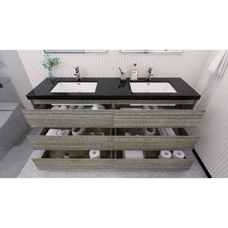 Ensemble de meuble-lavabo double 72 po Santrice Royal, Gris cendre ultrabrillant