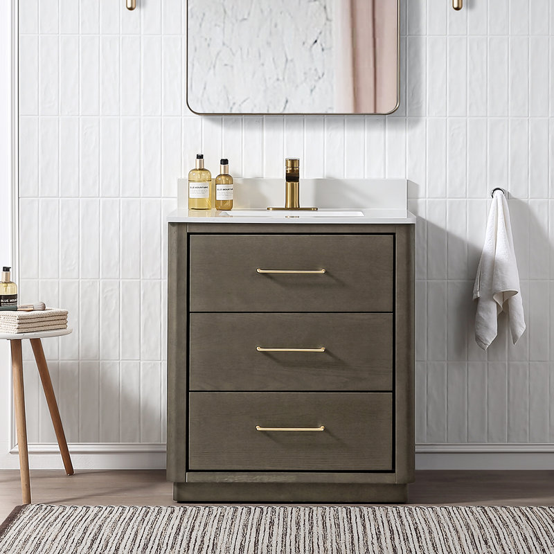 30" Free Standing Single Bathroom Vanity with Quartz Top, Gray