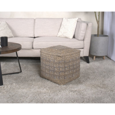 Pouf carré Ceasar, taupe et doré
