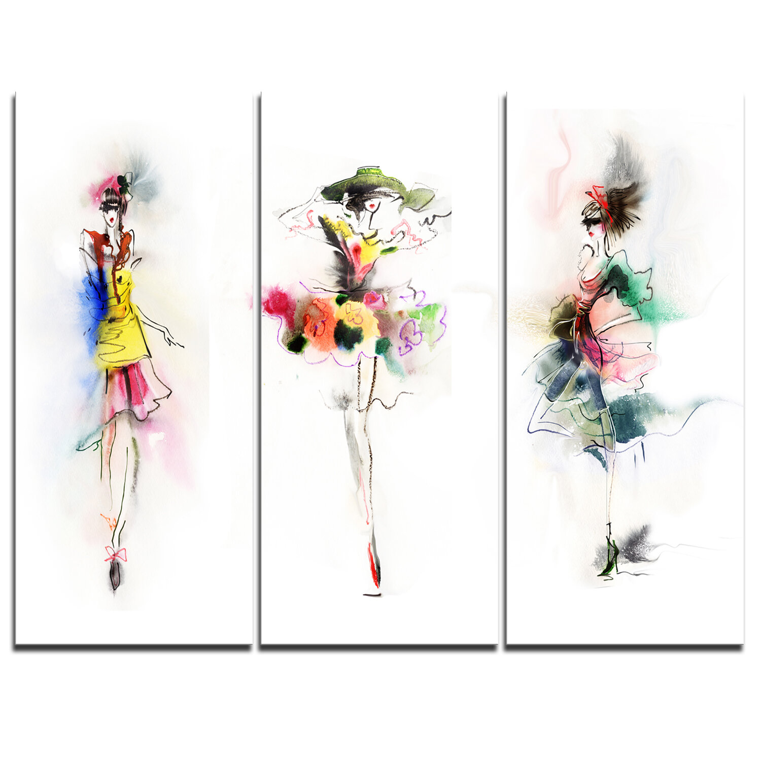 Lady figurative Modern Art , Three Piece Canvas set Art print Painting For  Home Décor