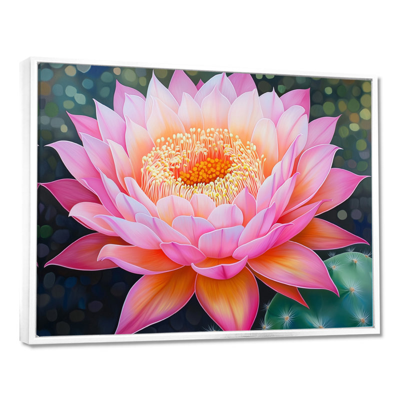Fleur de cactus - art mural imprimé floral, Impression dans un cadre flottant sans passe-parto, H 16 po x l 32 po, Blanc