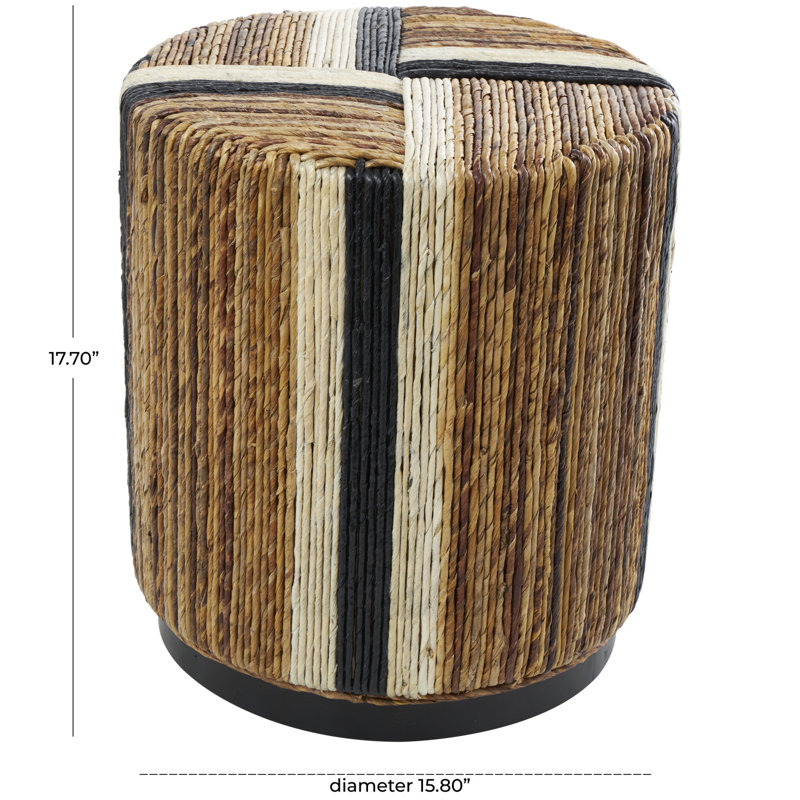Sanjaya Banana Leaf Handmade Linear Wrapped Side End Brown Accent Table with Cream and Black Stripes