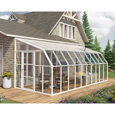 Palram - Canopia Sunroom 2 - 8' W x 20' D Walk-In Hobby Polycarbonate Resin Frame Greenhouse Kit with Roof Vent -White