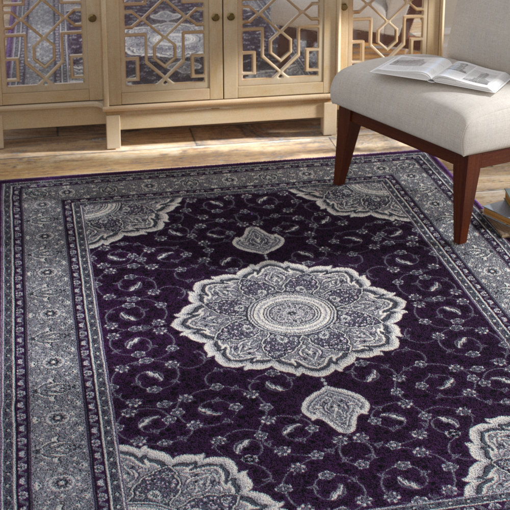 Bellfleur High-End Ultra-Dense Thick Woven Floral Art Deco Patterned Raspberry Area Rug World Menagerie Rug