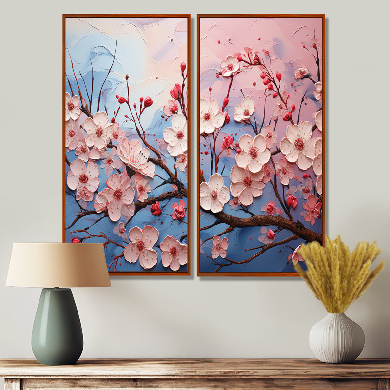 Décoration murale rose et bleu cerisier II - rose, H 32 po x l 32 po, Reproduction encadrée sans passe-partout, Brun