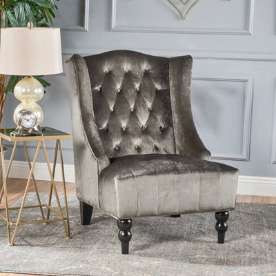 Fauteuil club à dossier haut en velours gris avec dossier capitonné, 37,64 po Haut, décoration pour tout espace de vie de style diamant haut, maison