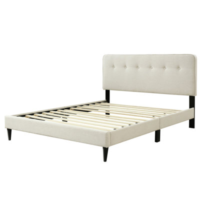 Lit dans une boîte avec tête de lit double, blanc cassé, 58,5 po de largeur, 80 po de profondeur, 42,5 po de hauteur, tête de lit tapissier, longue, haute