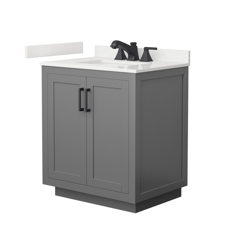 Miranda 30" Freestanding Single Bathroom Vanity with Quartz Top, White Quartz, Dark Gray, Matte Black