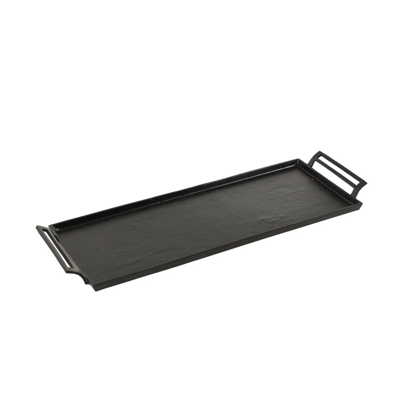 Aluminum Metal Living Room Decor Tray With Handles, Black