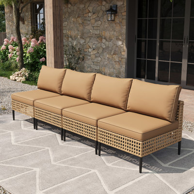 4-Piece Modern Handwoven Wicker Armless Patio Chair with Cushion