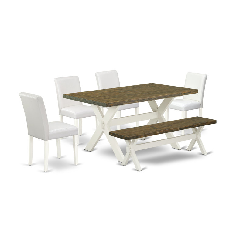 Jemotte Solid Wood Top Trestle Dining Set, 30" H x 60" L x 36" W, Distressed Jacobean