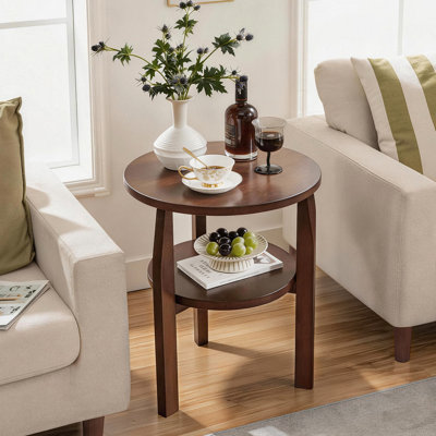 Solid Wood End Table With Storage Shelf