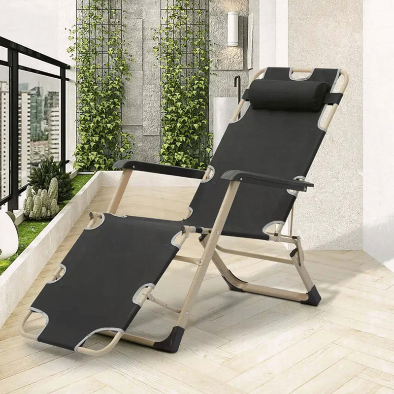 Deck Chair, Black, with Adjustable Backrest
