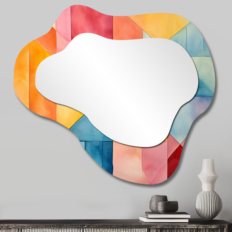 Pastel Colours Contrasting Geometric Composition II - Abstract Modern Asymmetrical Wall Mirror, 25" x 28"