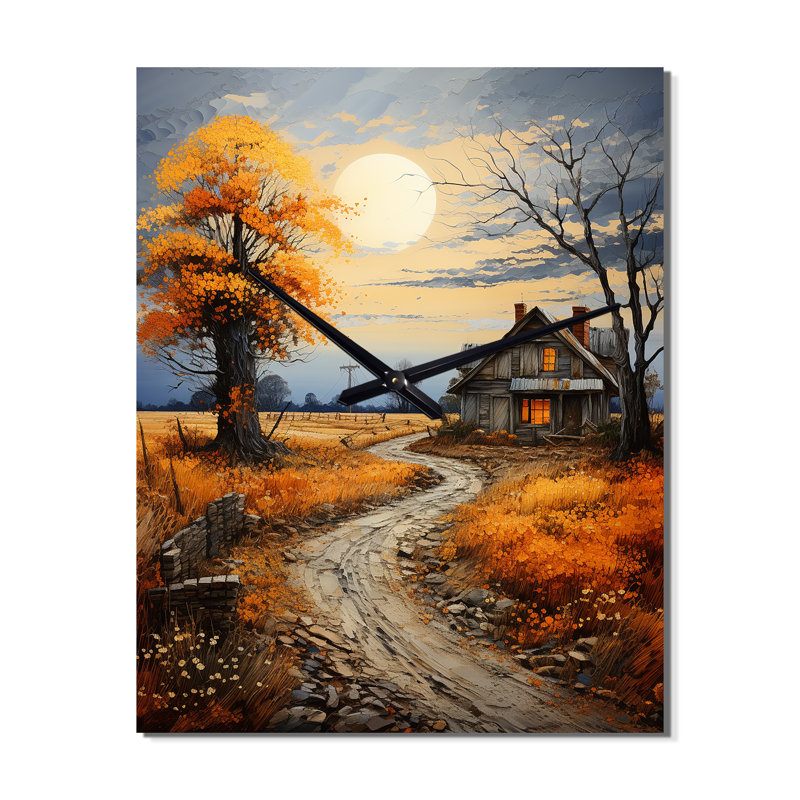 Horloge murale Farmhouse Country Elegance Pointillism II - Paysage et nature, Médium
