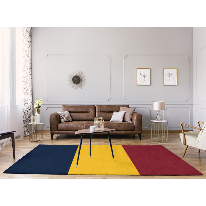 Tapis bleu/jaune/rouge rayé, Rectangle 9 pi x 12 pi