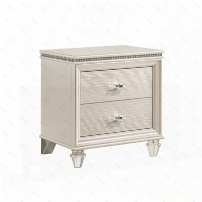 Table de chevet 2 tiroirs avec pieds en acrylique, blanc perle