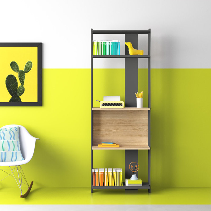 Hollier Geometric Bookcase, Anthracite/Oak