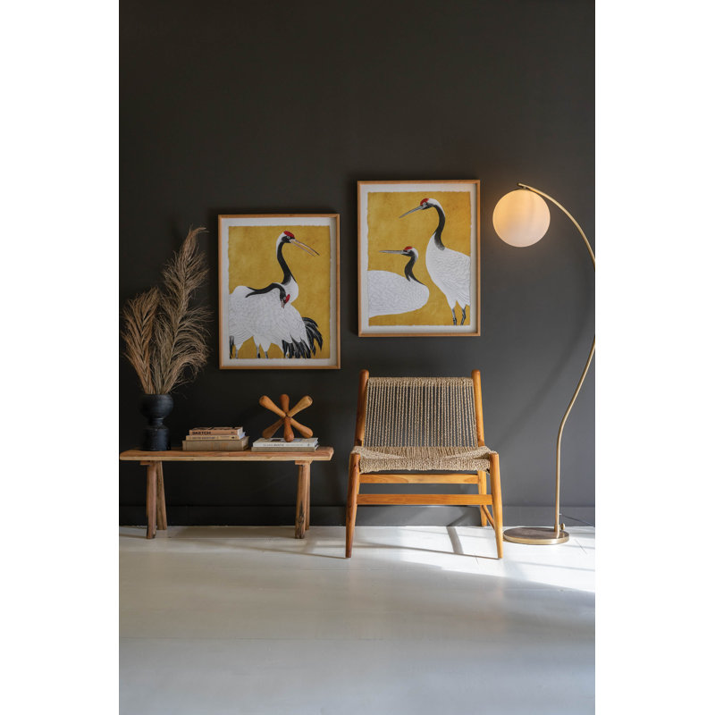  Art mural encadré, impressions de héron sous verre H 27,5 po - noir, blanc et rouge, ensemble de deux
