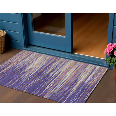 Tapis intérieur lavable rayé cuivre mauve 3 pi x 5 pi