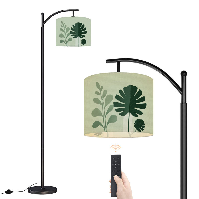 Arc Floor Lamp Abstract Green Plant Bold Tropical Leaves Floor Lamps with Remote LED Lights Adjustable Lamp Shades Tall Standing Lamps for Reading Office Living Room