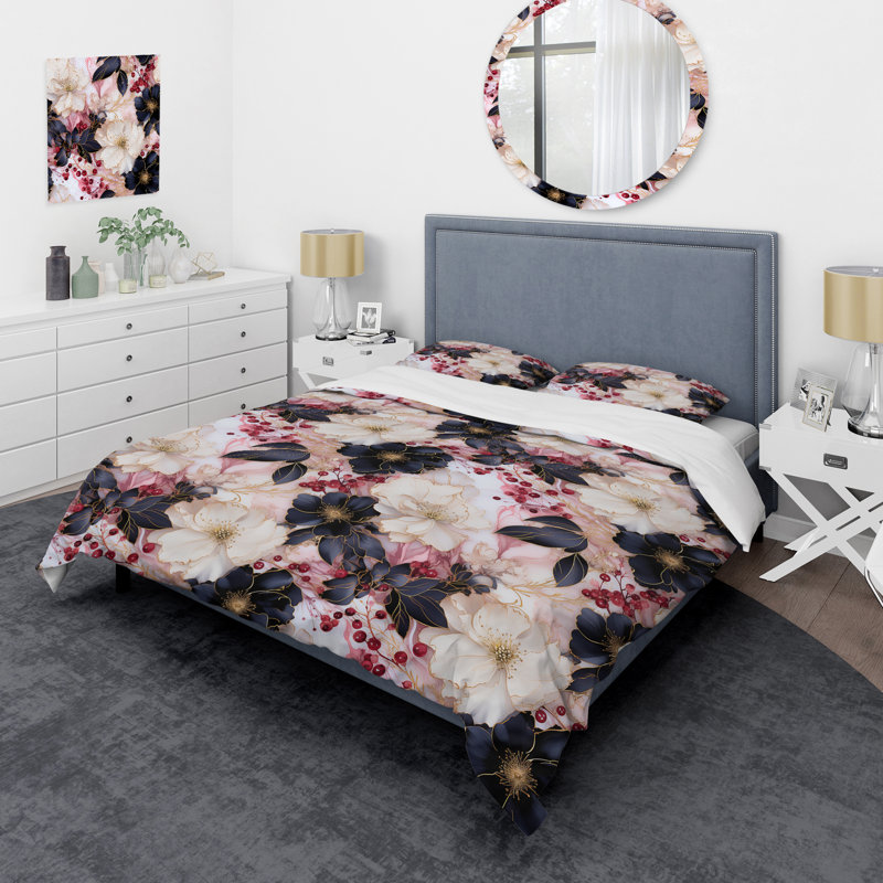 Ensemble de housse de couette à motif marbré beauté, Housse de couette simple + 1 taie décorative stan