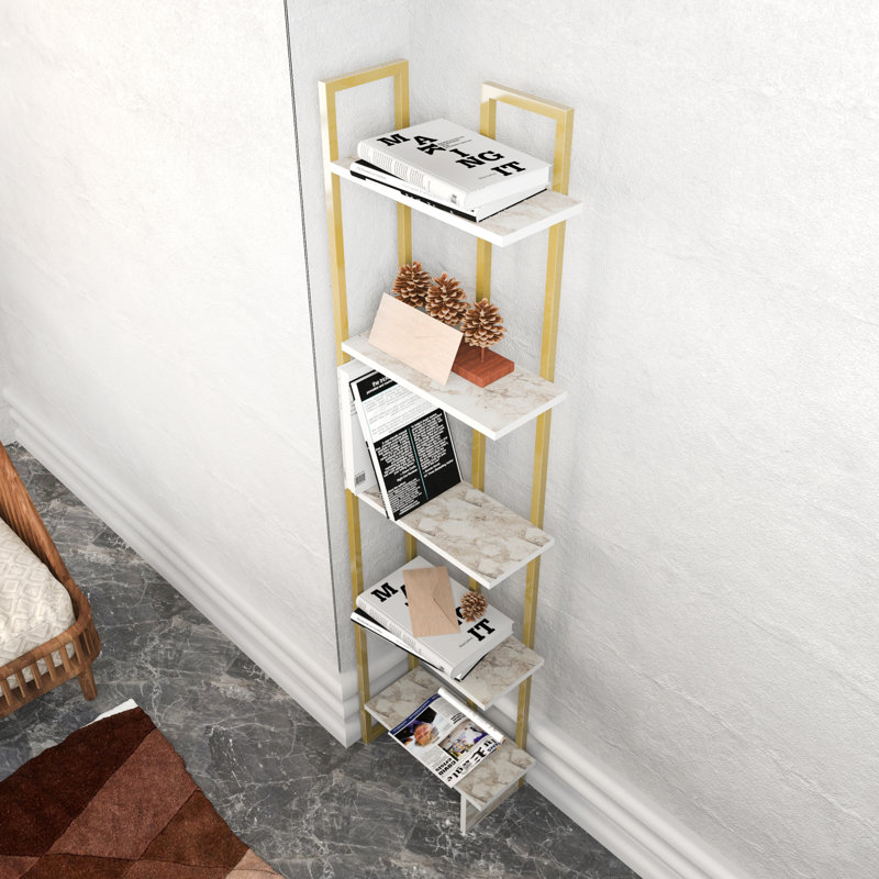 Neymar Corner Bookcase, Gold/Grey