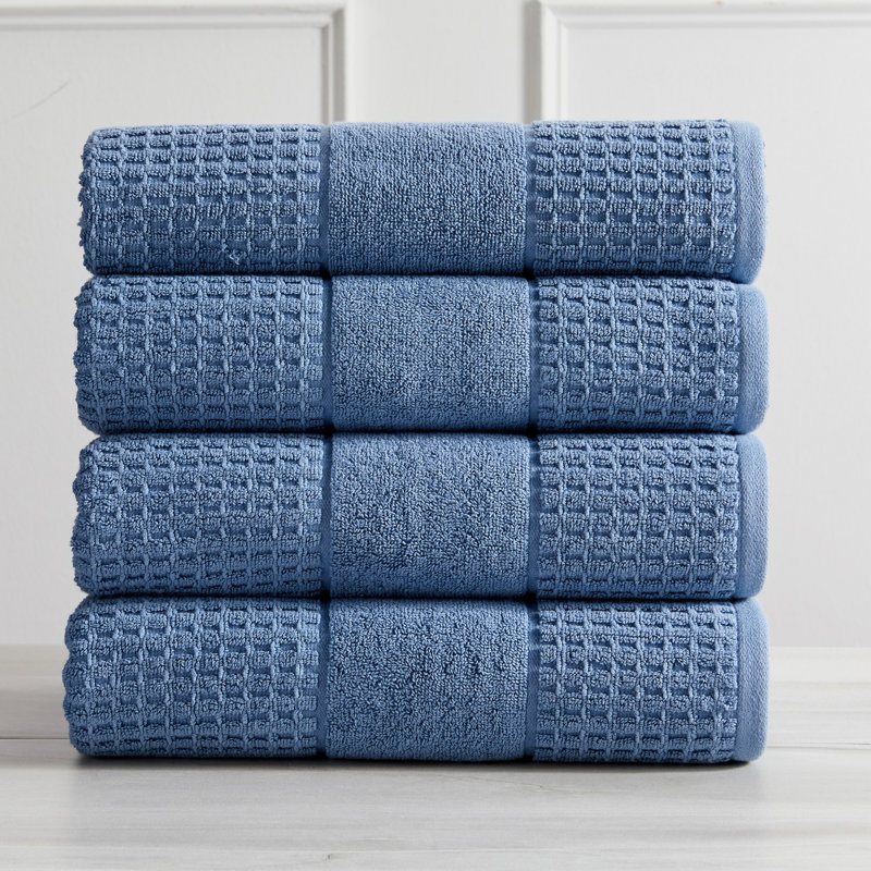 Aneko 100% Cotton Midweight Waffle Bath Towel, Denim Blue