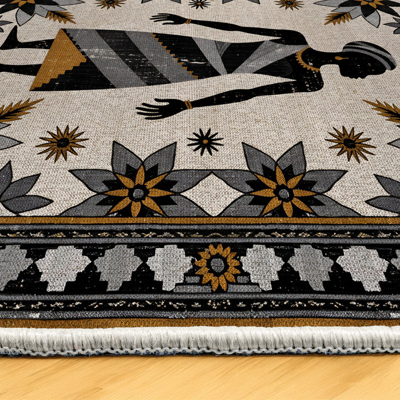 Annie Collection Digital Print Cotton-Polyester Gray Human Figured Floral Rug, Square 4'