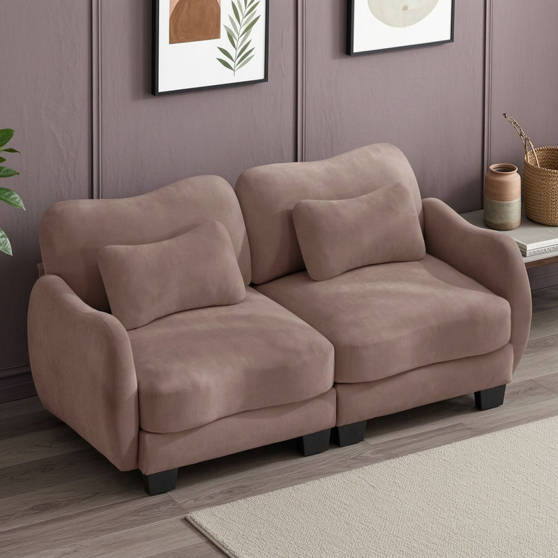 Sofa deux places avec coussin et accoudoirs, Rose poussière