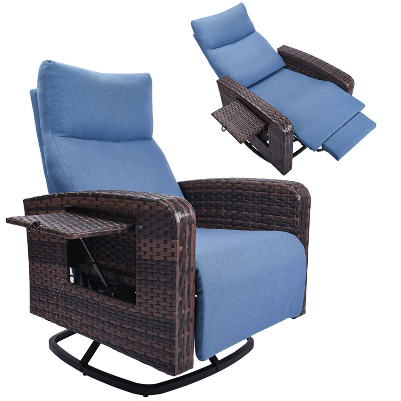 Outdoor 360° Swivel Rattan Recliner Chair, Blue, Brown