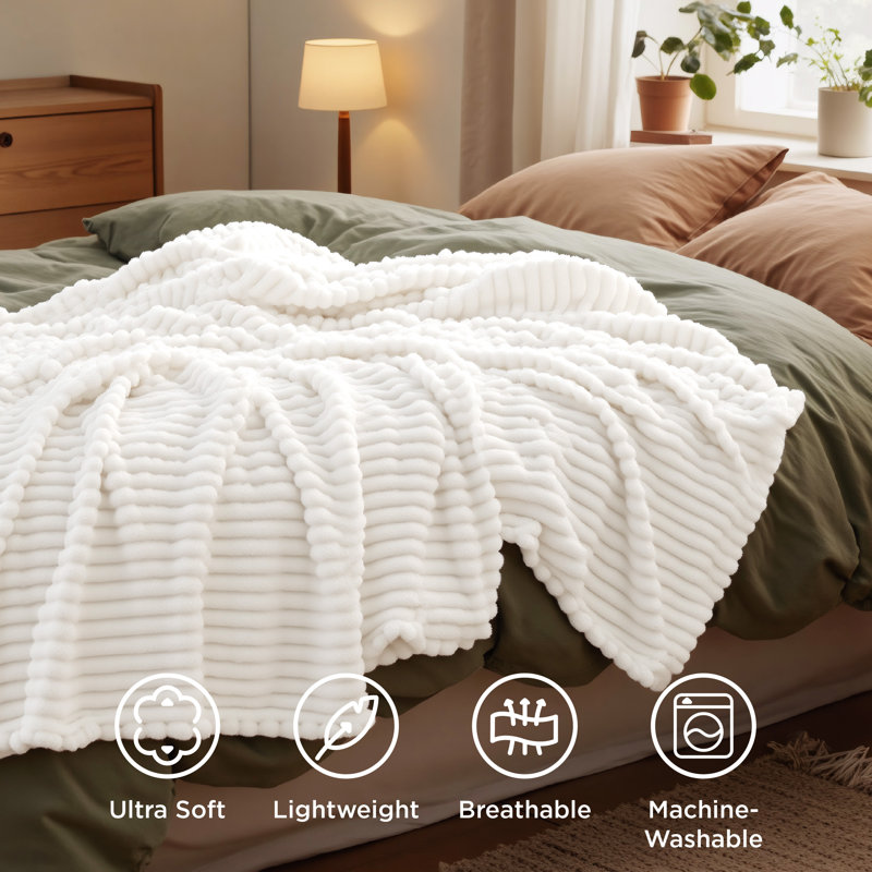 Couvre-lit de Noël 280 g / m² avec jeté en peluche rayé GentleSoft ™ - 90% flanelle, cadeau d'hiver chaud  , Très grand lit