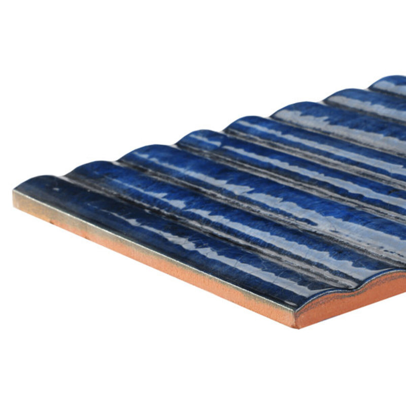 Curve Fluted 6X12 3D Glossy Ceramic Tile, Blue