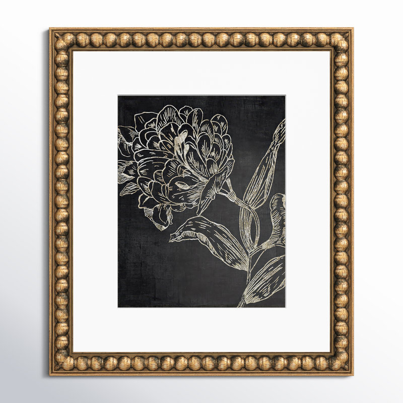 Golden Flower Folklore II by Asia Jensen, Gold Bead Framed, 16" H x 14" W 