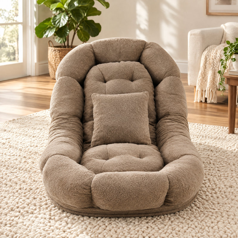 Chaise longue moderne en peluche pour intérieur avec coussin amovible, fauteuil inclinable réglable à 6 positions, chaise longue de sol/lit