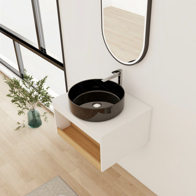 24'' Single Floating Bathroom Vanity With Ceramic Vessel Top Sink
