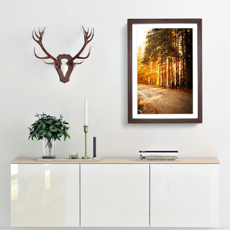 Sunlight Through the Forest - Picture Frame Painting Print, Walnut Framed, 48cm H x 36cm W x 2cm D