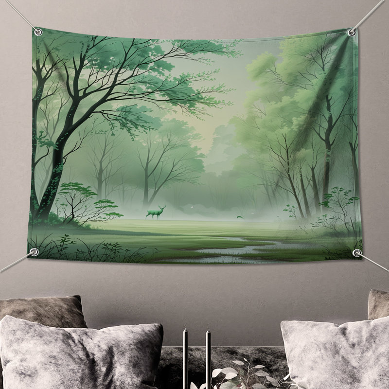 Tapisserie murale «Misty Forest Scene» - Décoration murale forêt, null