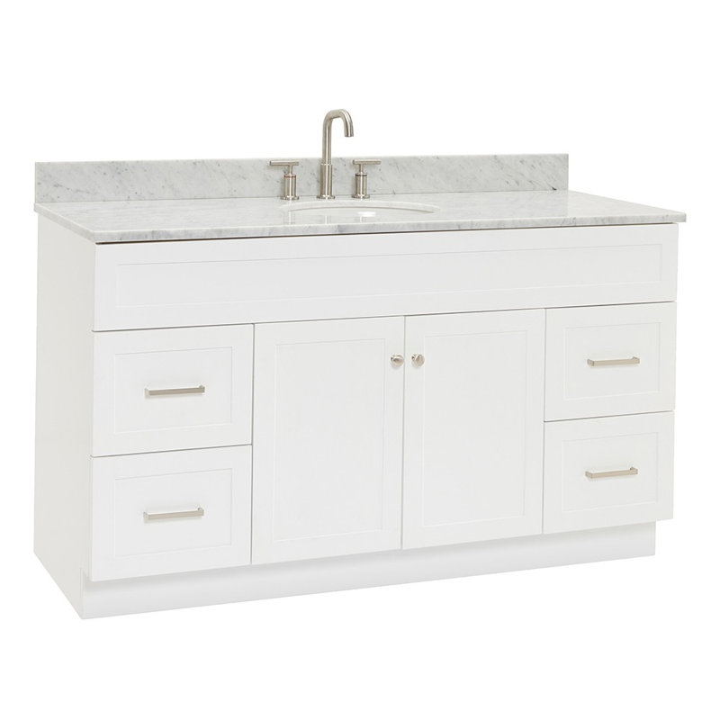 Partham 61'' Single Bathroom Vanity with Carrara Marble Top, White