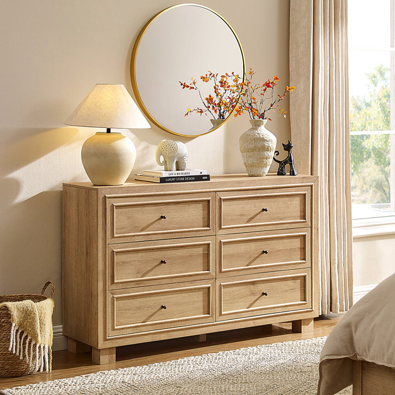 Commode 6 tiroirs 52,2 po, Chêne naturel