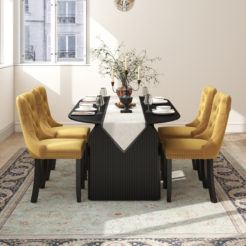 Ensemble de salle à manger Mid-Century, Noir, 5 pièces: table, 4 chaises, Jaune