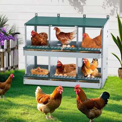 Boîte de nidification en acier galvanisé avec 6 compartiments pour la ponte des œufs de poule, une volaille bien conçue et une protection, un intérieur spacieux et confortable, une installation facile, une largeur de 17,35 po en acier, inclinée