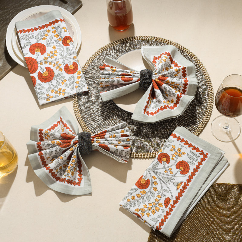 Scarlet & Slate: Floral Block Print Cotton Napkins
