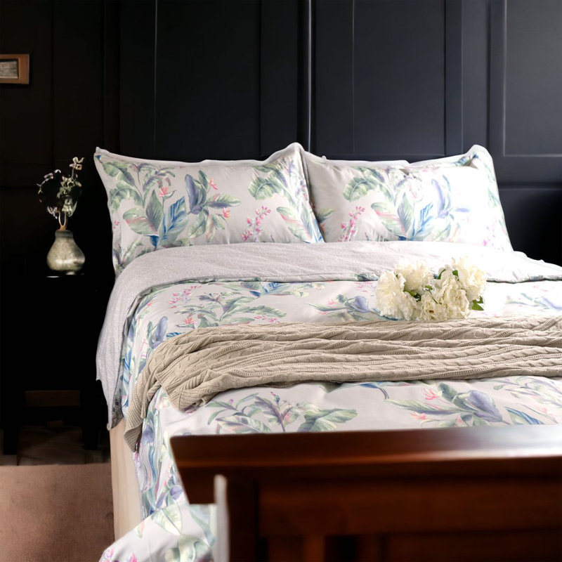 Polyester Satin Floral Duvet Cover, Queen Duvet Cover + 2 Standard Pillowcases