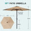 Parasol de patio en acier de 11 pi avec système de levage à manivelle et 6 parasols de table résistants et imperméables parfaits pour la piscine, la terrasse, la plage et le restaurant extérieur, beige-597736210